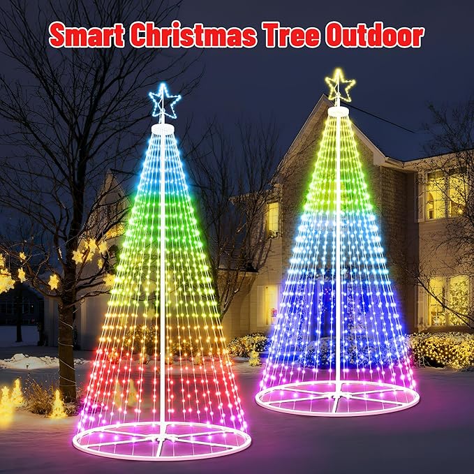16FT Outdoor Christmas Tree - Smart Christmas Tree Outdoor Lighted Decoration, X-mas Star Tree Bluetooth App Control Color Changing DIY X-mas Tree Light for Yard & Garden