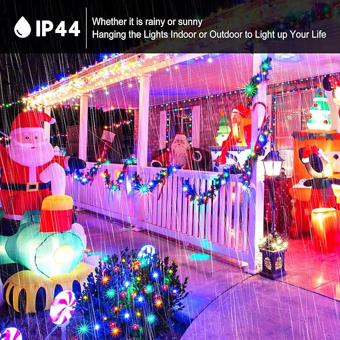 kemooie 500 LED Christmas String Lights, 164FT 8 Lighting Modes with Memory Plug in Waterproof Green Wire Lights, for Outdoor Birthday Christmas Party Garden Balcony Decorations (Multicolored)