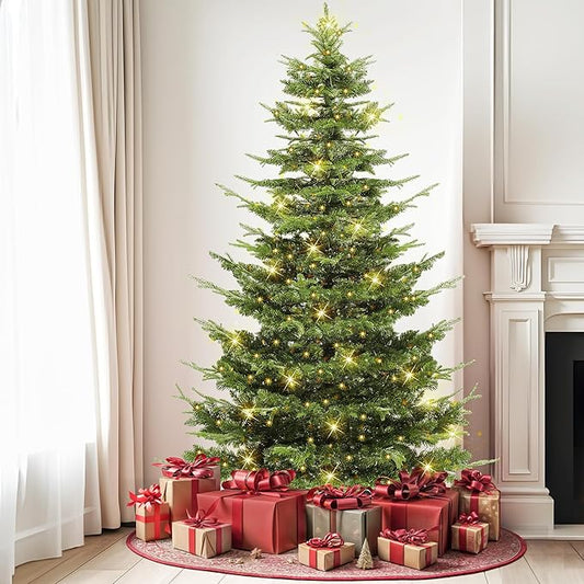 DWVO 7.5ft Aspen Fir Artificial Christmas Tree, Layered Christmas Tree with Crystal Embellishments, 1319 Mixed PE & PVC Branch Tips, 700 Lights, in a Vibrant Green