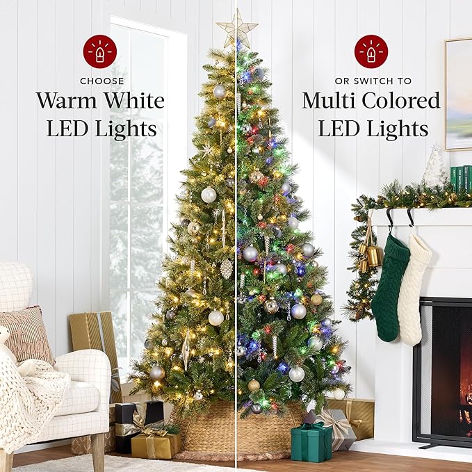 Best Choice Products 6ft Pre-Lit Scotch Pine Christmas Tree, Premium Pre-Decorated Artificial Holiday Decor w/ 946 Branch Tips, 2-in-1 White and Multicolor LED Lights, Cordless Setup