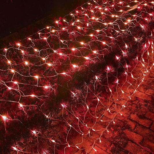 Dazzle Bright Christmas 200 LED Net Lights, 9.8 FT x 6.6 FT Connectable Mesh Lights Clear Wire with 8 Lighting Modes, Christmas Decorations for Indoor Outdoor Bush Yard Garden Decor (Red)