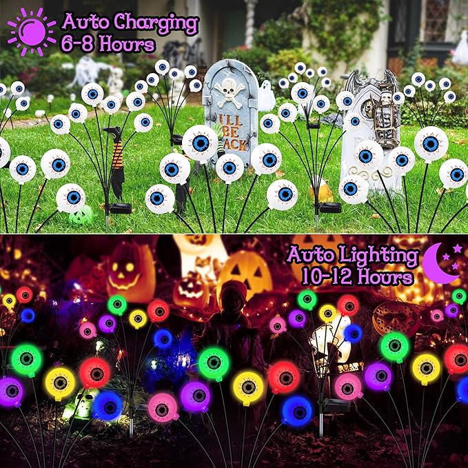 Kohlrabi 4 Pack 24 LED Solar Scary Eyeball Swaying Lights, Solar Firefly Lights Waterproof for Outdoor Garden Yard Lawn Party Flower Bed Decor