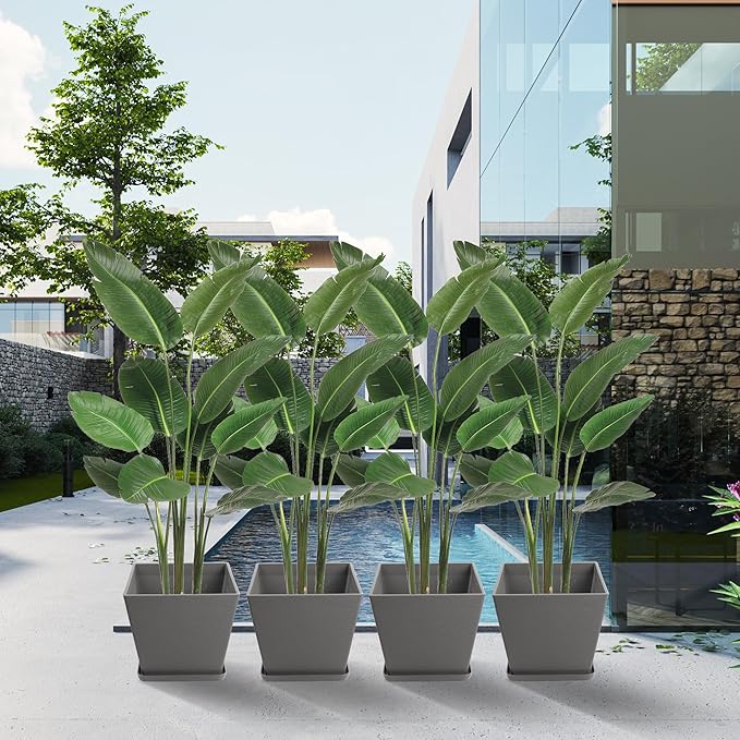 Kozyard 2Packs Taper Planter Indoor Outdoor Plant Pots with Tray Collecting Water for Porch, Patio, Backyard Planters Modern Décor for Tall Plants, Flowers