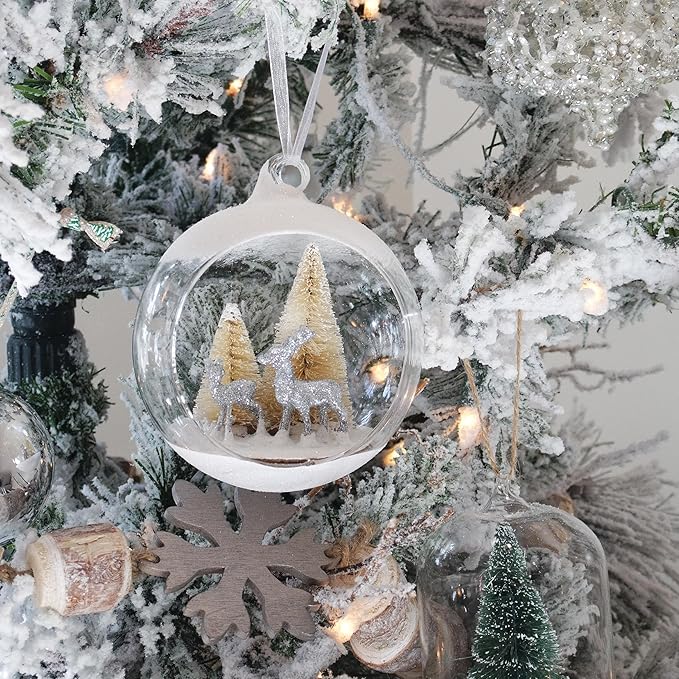 Fraser Hill Farm 6.5-Ft. Snowy Pine Flocked Artificial Christmas Tree with White Incandescent Smart Lights and Stand, Prelit Foldable Fake Tree with Realistic Foliage for Home Decoration