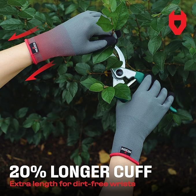 NoCry Gardening Gloves for Women with Strong Grip and Touchscreen Tips - Ultra-Breathable, Lightweight Snug Fit - Durable Abrasion-Resistant, Water-Repellent Rubber Coated Palm - Ideal for Yard Work
