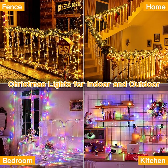 Ollny Christmas Lights, 66FT 200LED Christmas Tree Lights with 11 Modes Remote Control IP44 Waterproof Color Changing Outdoor Christmas Lights for Outside Indoor Patio Xmas Decorations