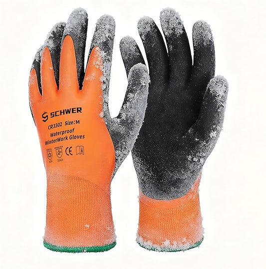 Schwer Waterproof Winter Work Gloves, ANSI A2 Cut Resistant Freezer Gloves for Outdoor Cold Weather Keep Hands Warm, Thermal Insulated Gloves for Shoveling Snow, Ice Fishing, Super Grip, M