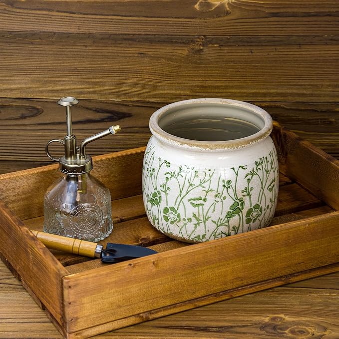 Vintage Ceramic Ice Crack Flower Pot with Drainage Holes, Country Rustic Planters for Indoor and Outdoor,Tuscan Decor,Home,Living Room, Garden Decor, Gardening Gift (Asian)