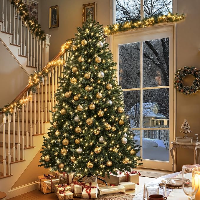 HOLLO STAR 7.5 ft Prelit Christmas Tree with 396 LED Lights, App Control, Artificial Christmas Tree with Multi-Color RGBW Lights, 1542 Branch Tips, Metal Base, Easy to Assemble, for Home, Party