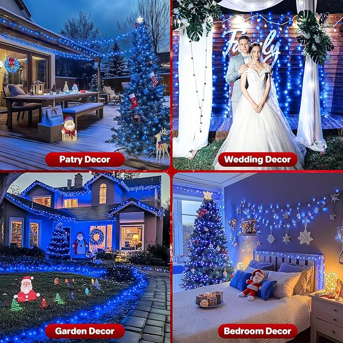 132FT 400 LED Christmas Lights with Timer, Twinkle Fairy Lights String with 8 Flashing Modes String Lights for Indoor Bedroom Outdoor Christmas Trees Garland Wreath Holiday Decorations, Blue