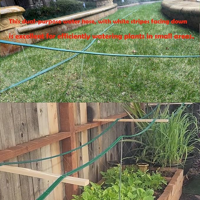 Watoo 2025 Sprinkler Hose & Soaker Hose for Yard - 25 FT Reinforced Flat Garden Hose with Holes, Heavy Duty No-Kink Lawn Irrigation Hose (Includes Stakes, High Pressure Spray)