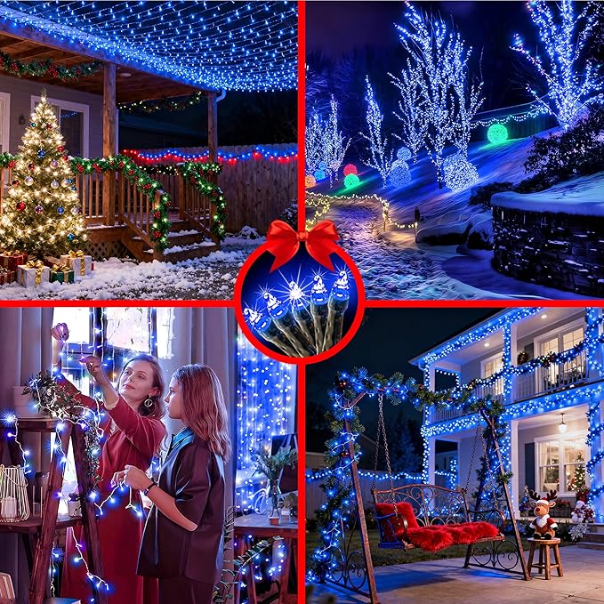 750 LED 256ft Outdoor Christmas Lights, Super Long String Lights 8 Modes Timer Memory, Outsite Waterproof Dark Green Wire Fairy Light Strings for Xmas Tree Wedding Holiday Party Decorations Blue
