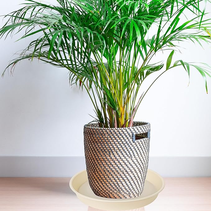 6 Pack of 10 inch Plant Saucer Blue, Heavy Duty Plastic Plant Saucer 10 inch Round, Flower Plant Saucers for Indoors, Plant Trays for Planter 8"/9"/10" (10", Beige)