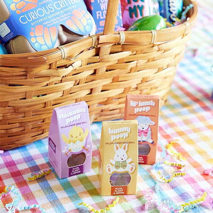 Modern Sprout Wildflower Seed Ball Poop - Easter Basket Essentials - Non-GMO, Hand-Rolled Clay Seed Bombs with Wildflower Seeds - Gardening Gift Set for Kids & Adults - (Easter Plop - Pack of 3)