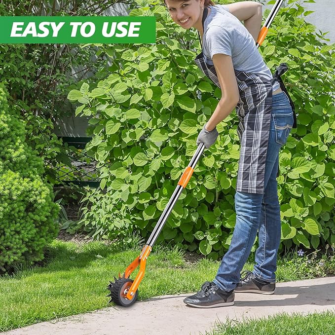 Wheel Rotary Edger Lawn Tool, Sidewalk 66.7Inch Manual Lawn Edger, Grass Edge Trimmer, Adjustable Stainless Steel Handle with Cushion Grip,Soil,Garden and Yard Tool,Orange