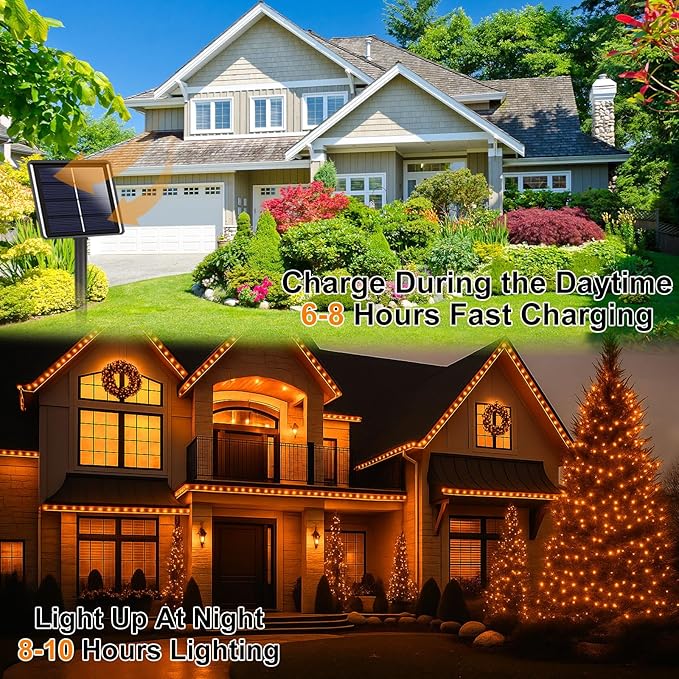 Extra-Long 144FT Solar String Lights for Outside, 2 Pack 400LED Solar Christmas Lights Outdoor, Waterproof Copper Wire with 8 Modes Twinkle Fairy Lights for Tree Garden Party Christmas Decor (Orange)