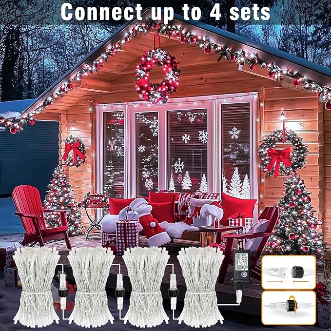 100FT 300 LED Christmas Lights Outdoor, Plug in Christmas String Lights Indoor, Waterproof & 8 Modes & Timer Function, Connectable Fairy Twinkle Light for Bedroom Patio Garden Xmas Decor, Red White