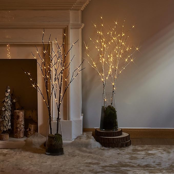 LITBLOOM Lighted Birch Branches Battery Operated with 8 Functions 30IN 100 Multi Color and Warm White Lights for Christmas Holiday Party Decoration Indoor Outdoor
