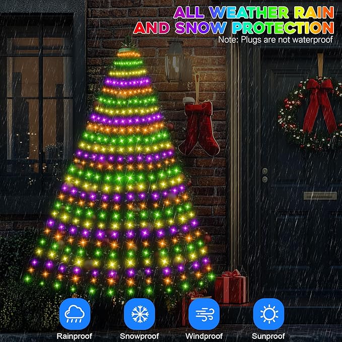 30+ Modes Ring Christmas Tree Lights Indoor Outdoor - 10Ft x 12 Lines 432 LED Easy App Control Color Changing Timer Remote Waterproof for 7.5 8 9 10 11 Ft Xmas Trees (Warm White to Multicolor)