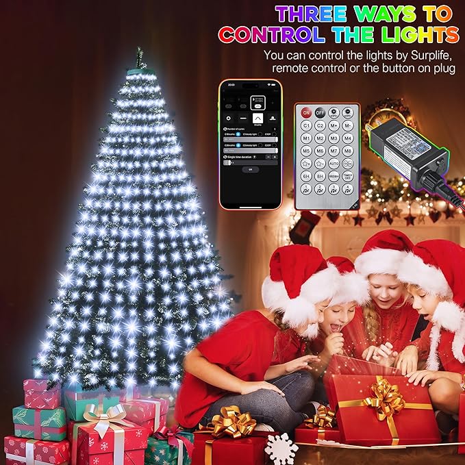 30+ Modes Ring Christmas Tree Lights Indoor Outdoor - 6.56Ft x 12 Lines 288 LED Easy App Control Color Changing Timer Remote Waterproof for 6 7 Ft Xmas Trees (Cool White to Multicolor)