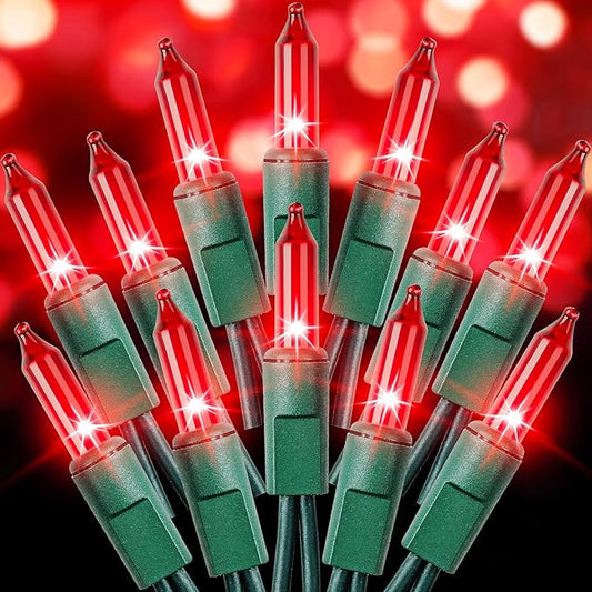 Red Christmas Lights - 100 Count Incandescent Lights with Green Wires - UL Certified, Connectable for Indoor/Outdoor Xmas, Wedding, Holiday, Party, Home Decorations