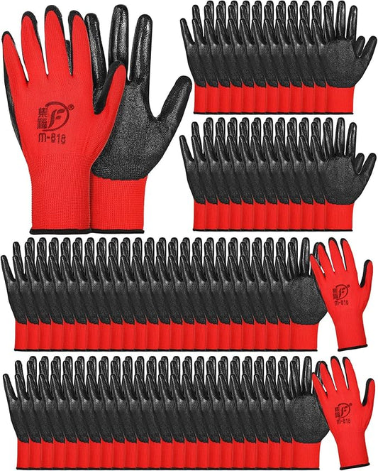 72 Pairs Gardening Work Gloves Bulk for Men Women, Rubber Coated Garden Multipack Safety Construction Glove