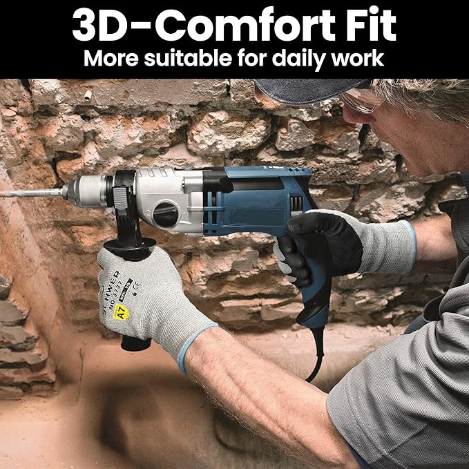 3 Pairs High Level Cut Resistant Work Gloves for High Risk Work, ANSI A7 Cutting Gloves with Reinforced Thumb, Used for WoodWorking, Construction, Non Slip, Durable, Breathable & Cool, S, PR3727