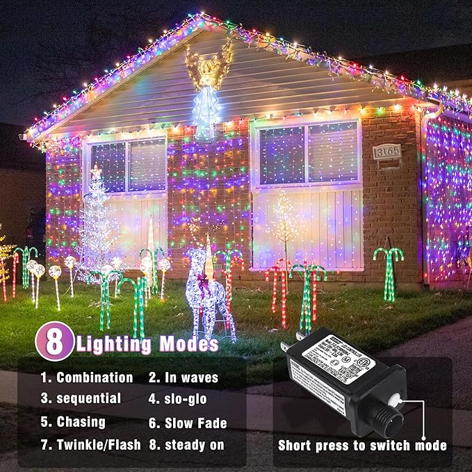 100FT 300 LED Christmas Lights Outdoor, Plug in Christmas String Lights Indoor, Waterproof & 8 Modes & Timer Function, Connectable Fairy Twinkle Light for Bedroom Patio Wedding Decor, Multicolor