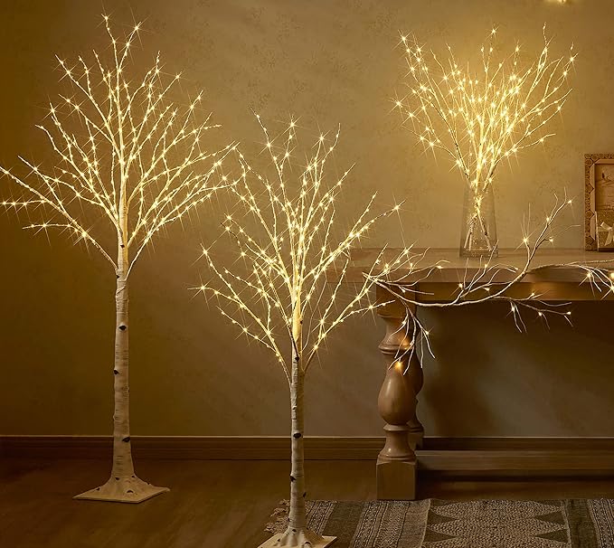 BAOLITVINE Birch Tree with Lights 4FT 200 Fairy Lights, Lighted Trees for Home Fireplace Room Party Thanksgiving Christmas Decoration Inside Outdoor