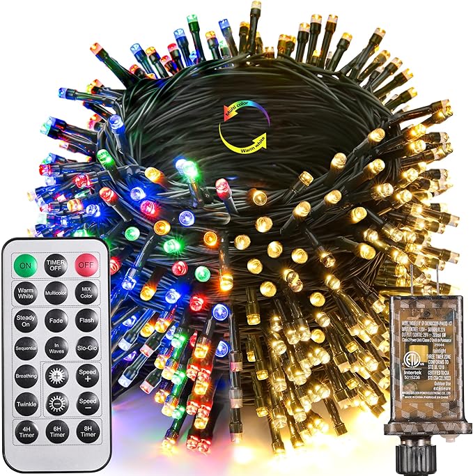 Joomer Color Changing Christmas Lights, 164FT 500 LED String Lights with Remote Timer Dimmable Fairy String Outdoor Waterproof for Christmas Decoration (Warm White to Multicolor)