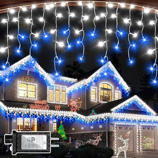 1620 LED Christmas Lights Outdoor 164 FT with 360Drops, Christmas Decorations Hanging Lights 12 Modes, Dimmable Fairy String Lights for Wedding Party Holiday Winter Wonderland Decor Blue & White