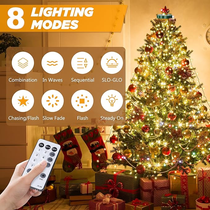 Christmas Tree Lights - 480 LEDs 9.8FT x 16 String Lights with Memory Function & 8 Modes, Fairy Lights with Remote Control & Timer for Christmas Tree Decorations - Warm White
