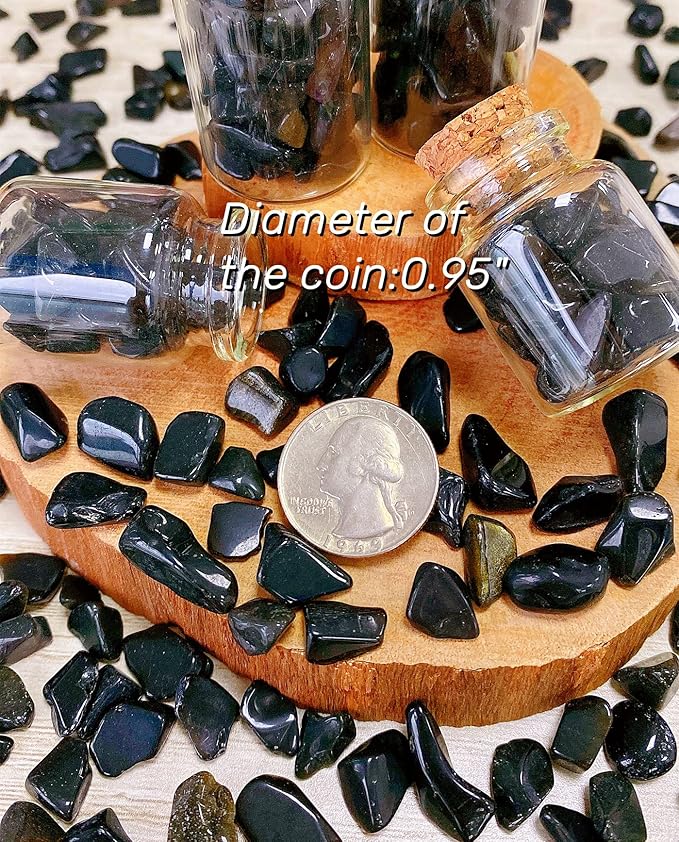 QINJIEJIE 400G Black Obsidian Crystal Polished Rocks 0.3-0.4" Tumbled Stones Chips Stone Crushed Quartz Natural Gem Home Decoration Aquarium Plants Cacti Vase Filler Landscape Bottom Ornament 0.9lb
