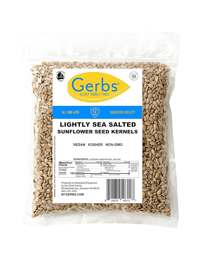 Lightly Sea Salted Sunflower Seed Kernels by Gerbs - 4 LBS - Top 11 Food Allergen Free & Non GMO - Premium Dry Roasted Seeds – COG USA