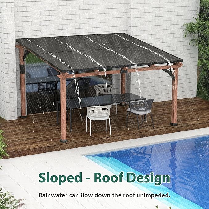 Macrout 12'x14' Outdoor Gazebo, Heavy Duty Pergola with Sloped Metal Roof and Aluminum Frame, Permanent Gazebos for Patio, Decks, Backyard, Garden, 4756 (Sloped Roof + Brown Frame, 12'x14')