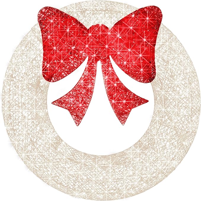 Best Choice Products 60in Pre-Lit Outdoor Christmas Wreath Decoration, LED Metal Holiday Decor for Home Exterior, Garden w/ 206 Lights, Bow - White/Red