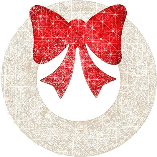 Best Choice Products 60in Pre-Lit Outdoor Christmas Wreath Decoration, LED Metal Holiday Decor for Home Exterior, Garden w/ 206 Lights, Bow - White/Red