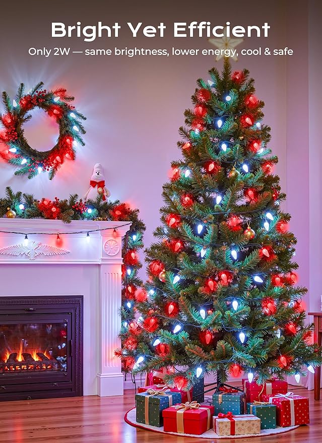 C9 Outdoor Christmas Lights, 72 FT 110 LED C9 String Lights, 8 Modes & Timer Extendable Waterproof for Christmas Tree Indoor Outdoor Roofline Patio Outside Garden Yard Holiday Xmas Decor, Red White