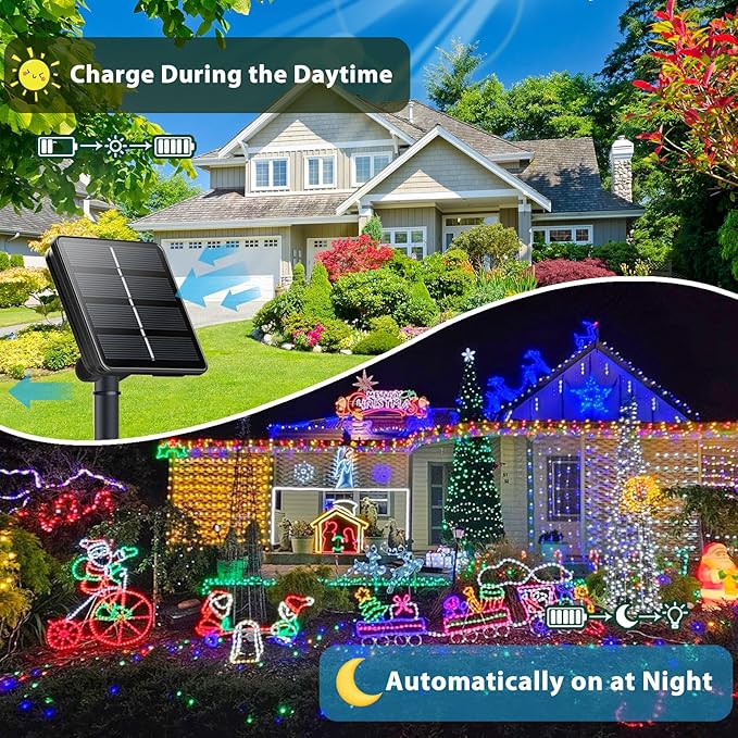 Warm White and Multicolor Color Changing Solar String Lights for Outside, 2 Pack 400LED Solar Christmas Lights Outdoor, Waterproof Copper Wire with 8 Modes Twinkle Fairy Light for Tree Christmas Decor