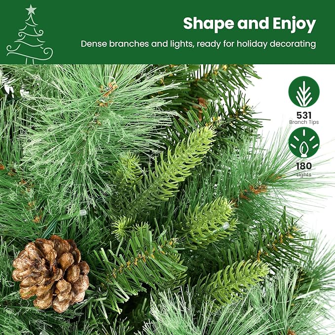 SHareconn 4ft Prelit Artificial Hinged Christmas Pine Tree with Remote Control, Upgraded Version with Pre-Lit 180 Led Color Changing RGB Lights, Pine Cones, Perfect Choice for Xmas Decoration, 4 FT