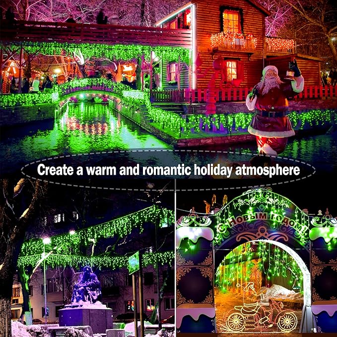 KNONEW Christmas Lights Outdoor Decorations 400 LED 33ft 8 Modes Curtain Fairy String Light with 75 Drops, Clear Wire LED String Light Indoor Decor for Wedding