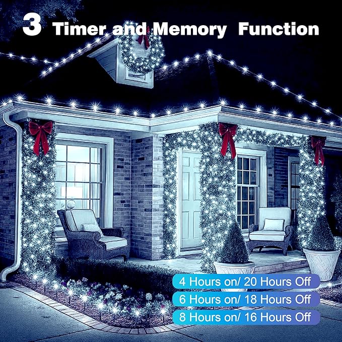 Christmas Lights 1200 LED 394 FT, IP67 Waterproof Christmastree Lights with 8 Modes, Remote Control 3 Timers & Memory Function Xmas Decorations for House and Holiday (Cool White)