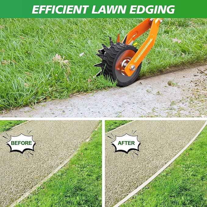 Wheel Rotary Edger Lawn Tool, Sidewalk 66.7Inch Manual Lawn Edger, Grass Edge Trimmer, Adjustable Stainless Steel Handle with Cushion Grip,Soil,Garden and Yard Tool,Orange