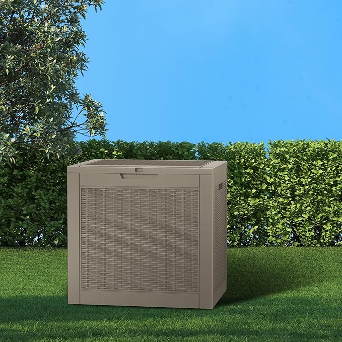 Resin Deck Box - 31 Gallon Lockable Outdoor Storage, Water-Resistant Indoor/Outdoor Bin for Package Delivery, Patio Cushions, Gardening Tools