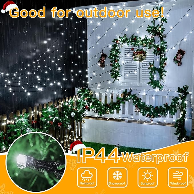 Ollny Christmas Tree Lights 400LED 132FT, Remote Plug-in Christmas Lights with Timer and 8 Modes Waterproof Outdoor String Lights for Thanksgiving Xmas House Indoor Outside Decorations (Cool White)