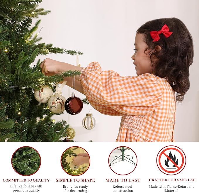 Colorado Blue Spruce 7.5ft Christmas Tree Pre-Lit Artificial Full with 1518 Low-Voltage Warm LED Lights, Foldable Stand & Realistic Flame-Resistant Branches