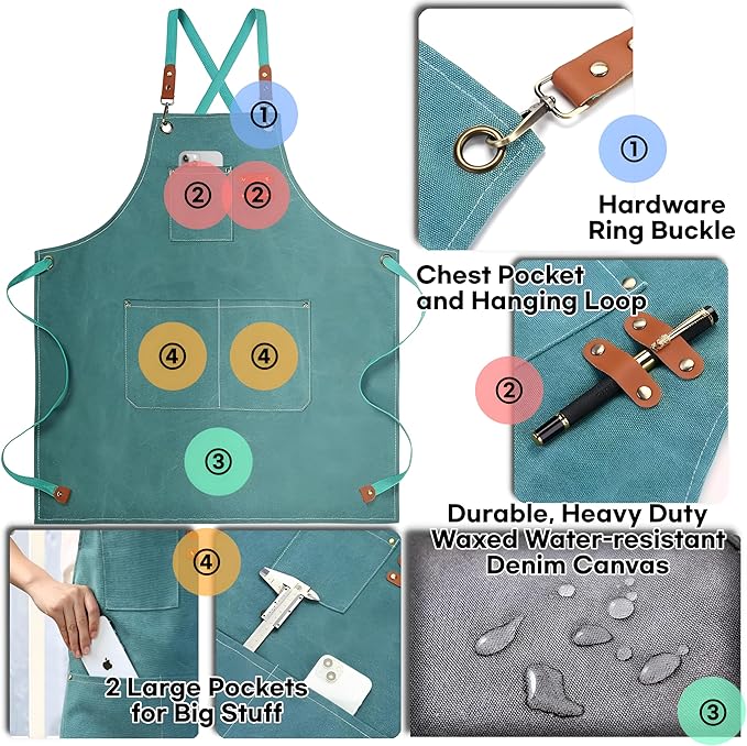 Heavy-Duty Canvas Tool Apron – Adjustable Cross-Back Work Apron with Pockets for Woodworking, Gardening & Crafts