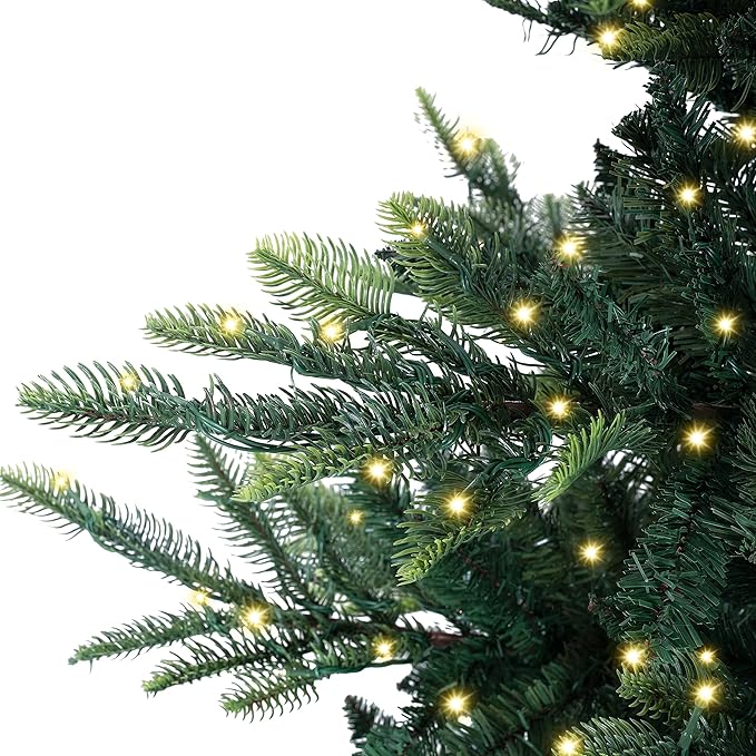 Naomi Home Lujan 7.5ft Prelit Aritificial Christmas Tree with 1266 Branch Tips, 700 Warm Lights and Metal Stand, 55" Wide Realistic Nordic Christmas Tree with Lights