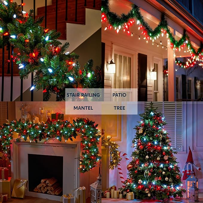 Joiedomi C6 Red & White Christmas Lights, 100 LED Steady On Strawberry Lights, 33.66 FT Connectable Christmas String Lights for Indoor Outdoor Party Home Yard Xmas Tree House Decorations, Green Wire