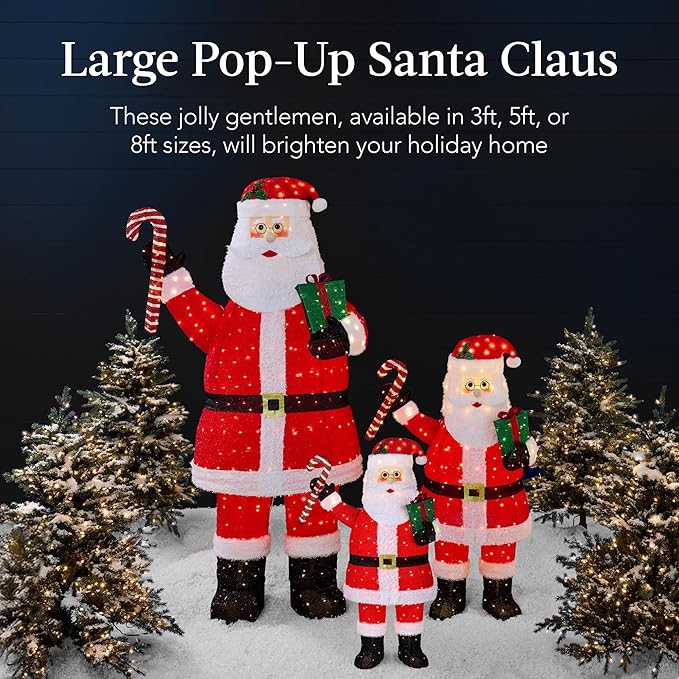 Best Choice Products 5ft Lighted Pop-Up Santa, Large Outdoor Christmas Holiday Decoration w/ 250 LED Lights, Twinkling Candy Cane, Gift Box, Hat